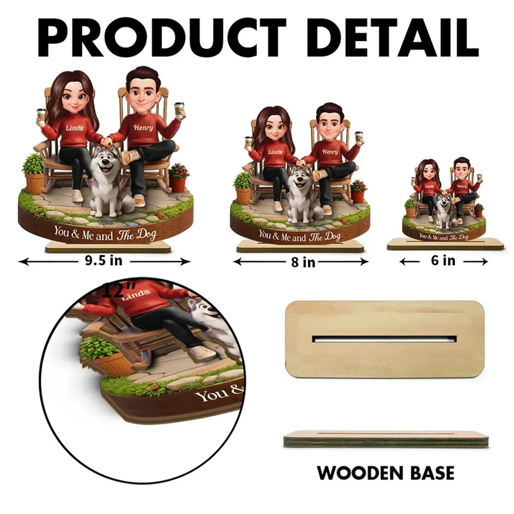 You & Me and The Dog Personalized 2-Layer Wooden Plaque, Sweet Couple & Pup Keepsake for Living Room Display, Gift for Pet Lovers