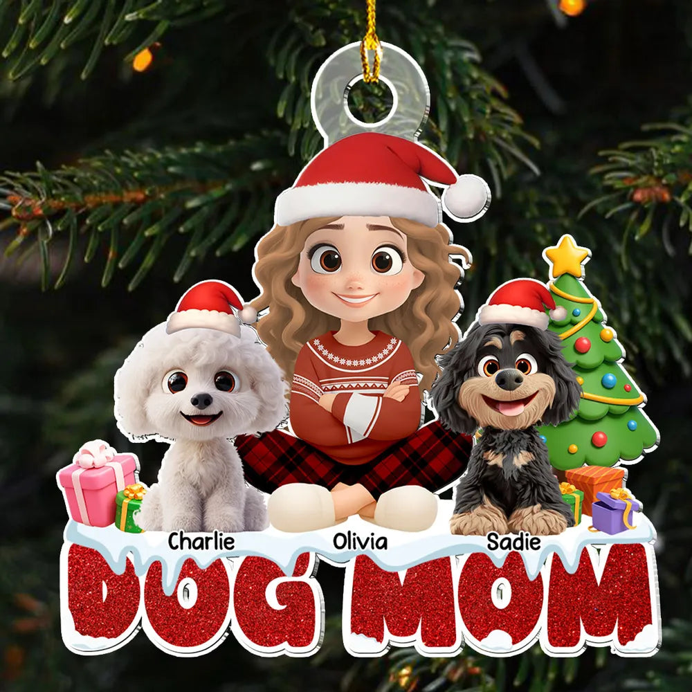 Christmas Acrylic Ornament with Dog and Owner, Special Gift for Dog Mom
