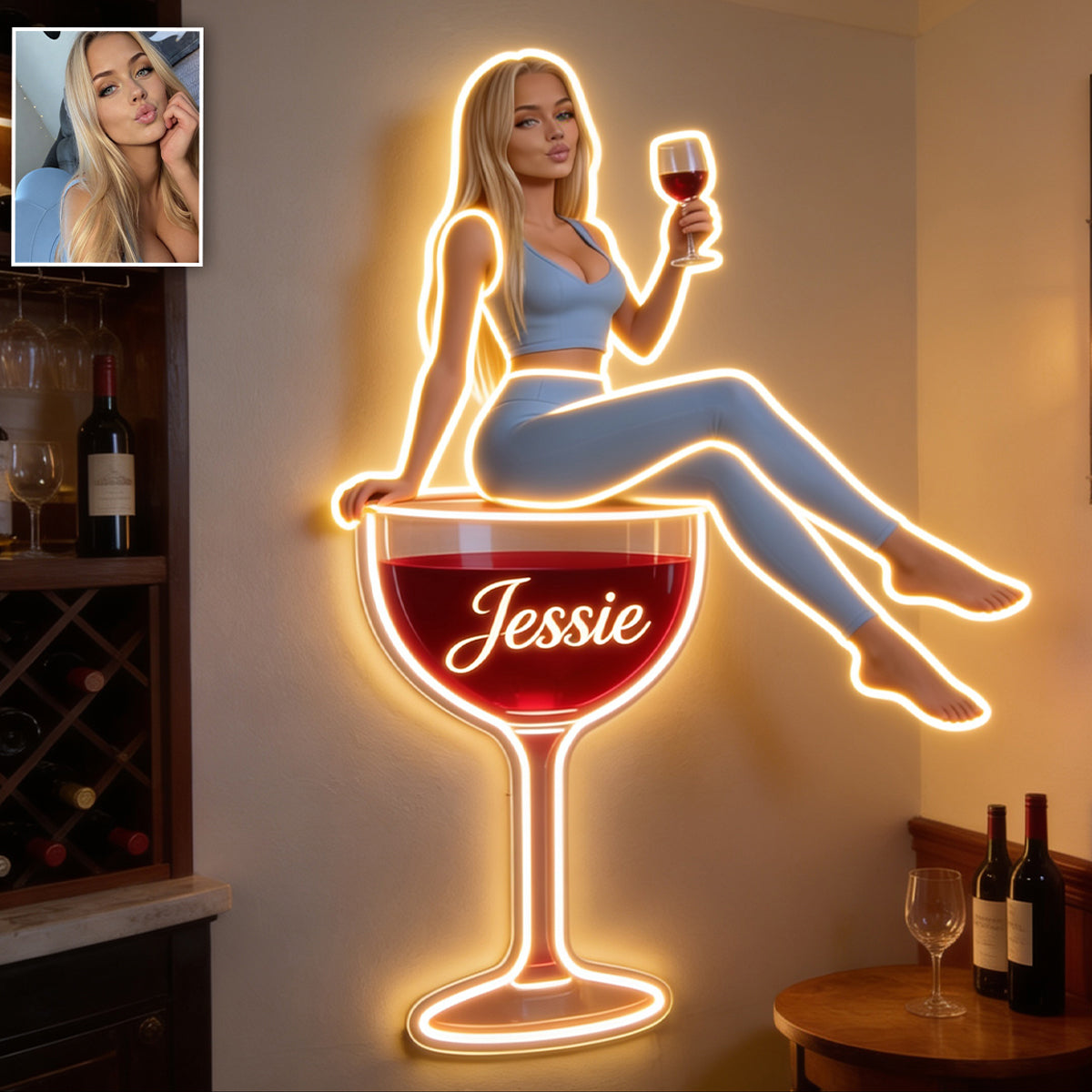 Custom Any Photo Drinking Corner - Personalized Wine Neon LED Light Sign