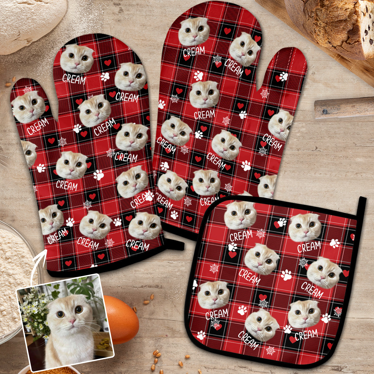 Custom Photo Pet Blanket - Gift for cat lovers, dog lover, cat lover - Personalized Oven Mitts & Pot Holder Set