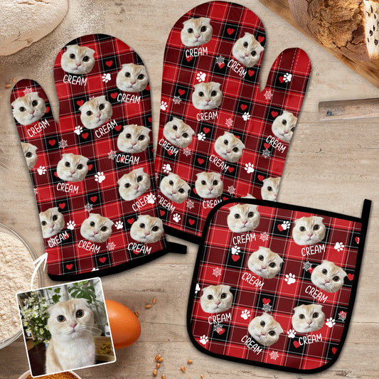 Custom Photo Pet Blanket - Gift for cat lovers, dog lover, cat lover - Personalized Oven Mitts & Pot Holder Set