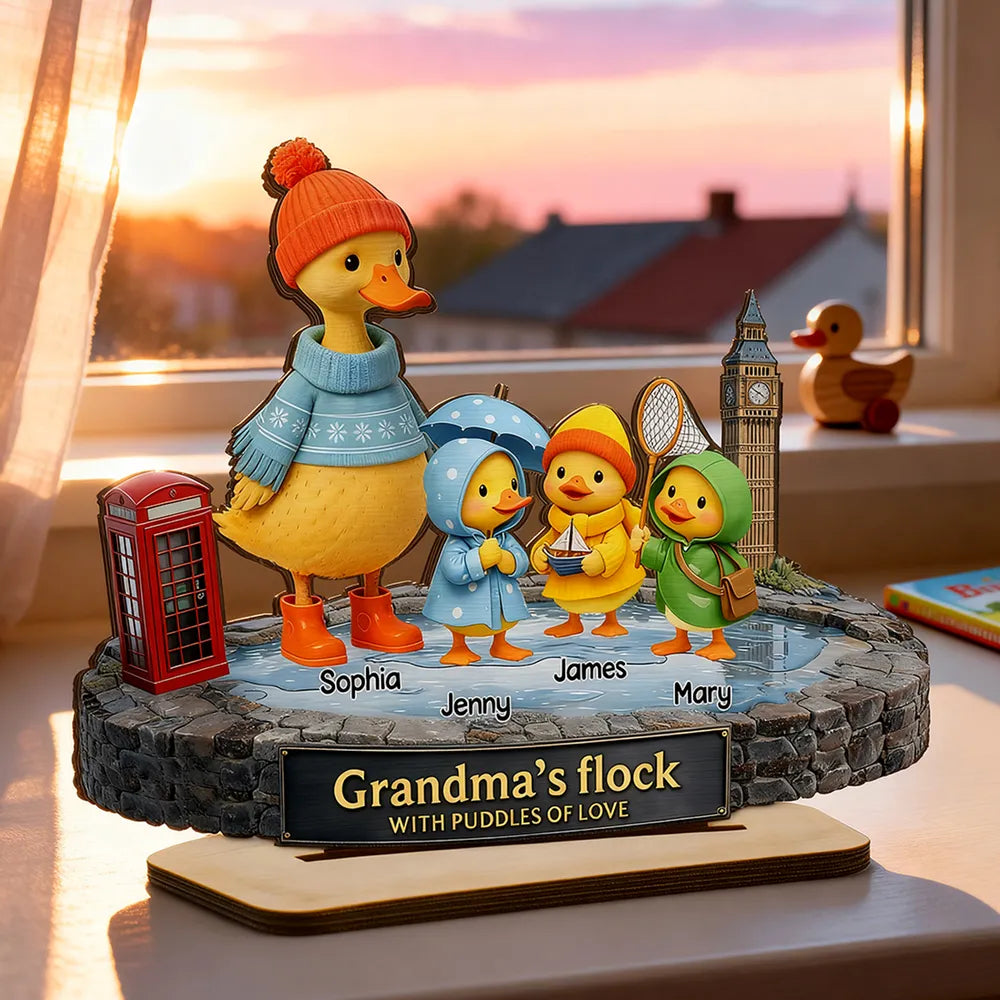 Personalized 2-Layer Wooden Plaque Grandma's Flock Scene, Unique Gift for Grandma or Nanny, Heartwarming Family Keepsake