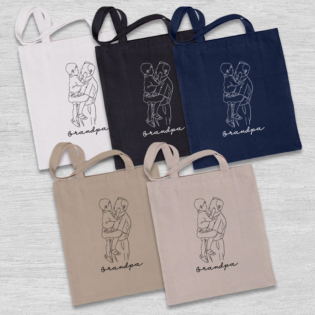 Custom Photo Line Art - Personalized Grandpa Embroidered Tote Bag