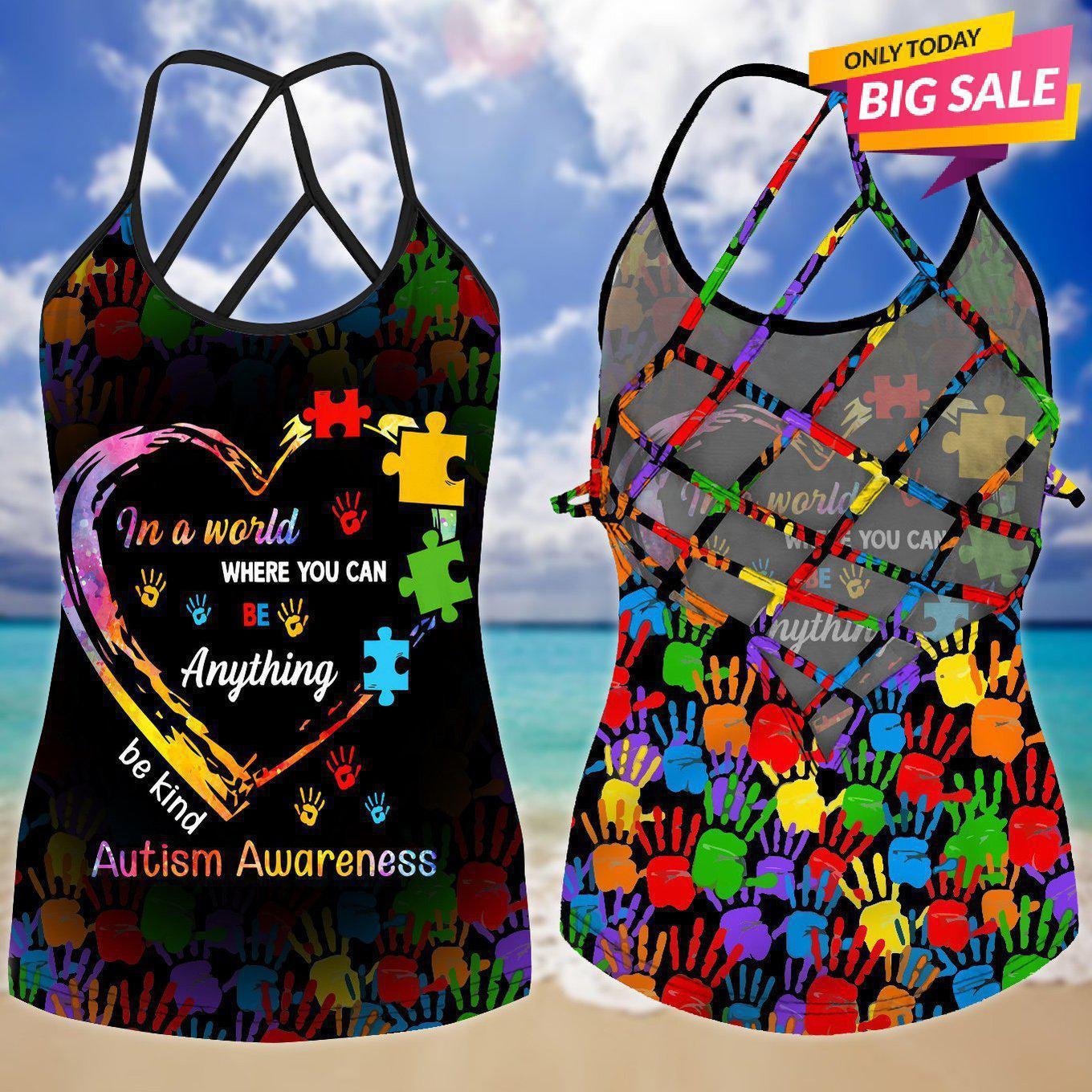 Autism Love - Autism Awareness Cross Tank Top 0921