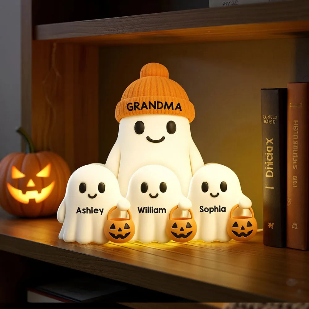 Grandma and Family Ghost Acrylic Light Box, Cozy Halloween Home Décor, Gift-Ready Accent for Family