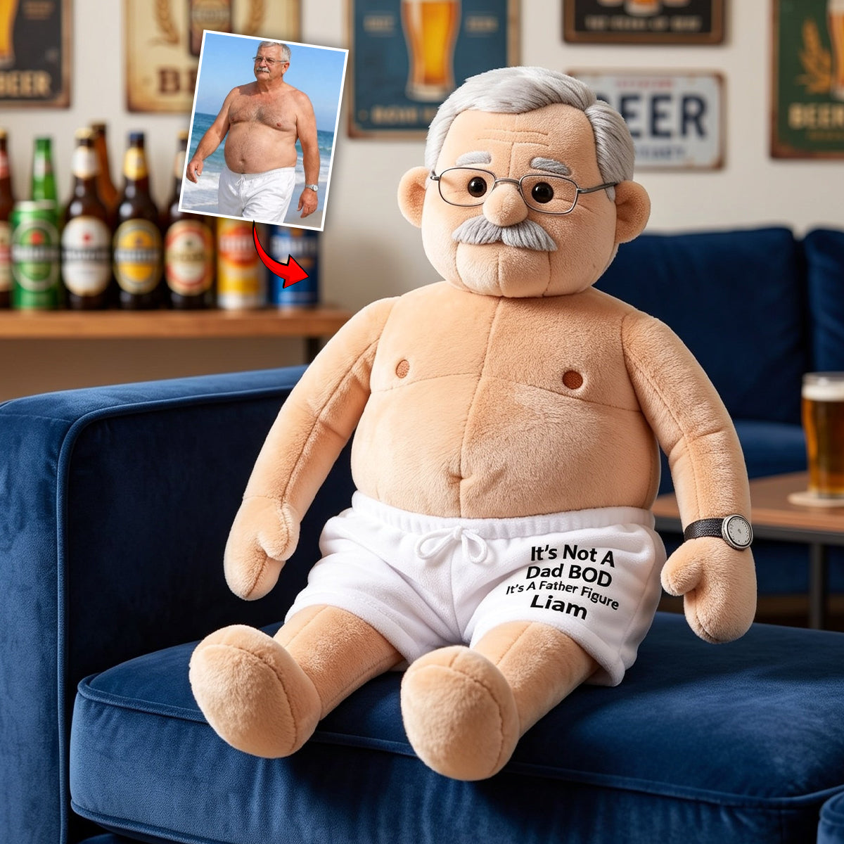 Funny Dad Bod - Personalized Father Premium Faux Fur Pillow