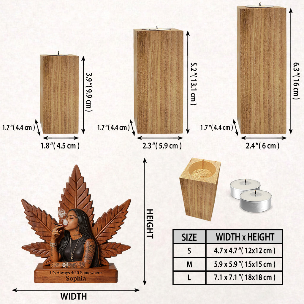 Cannabis Enthusiast - Personalized Weed Custom Shape Wooden Candle Holder