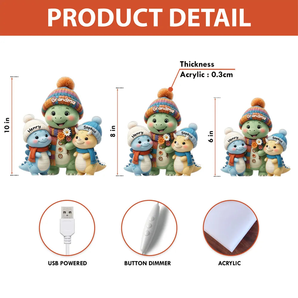 Dinosaur Family Acrylic Light Box – Cozy Holiday Lamp, Perfect Gift for Grandma
