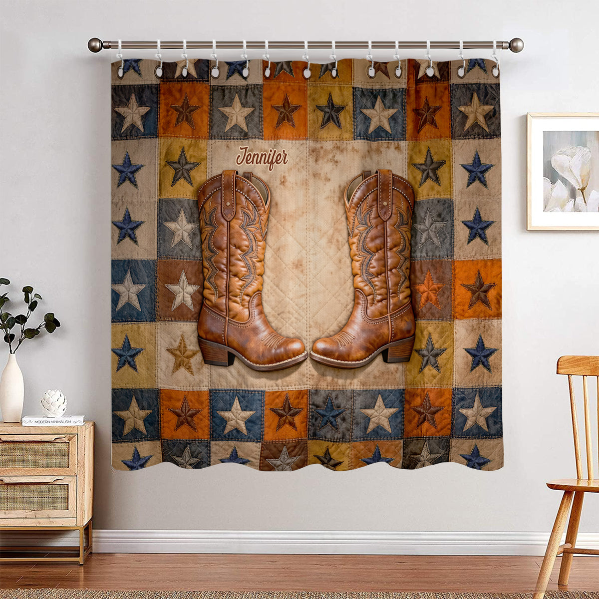 Cowgirl Boots - Personalized Cowgirl Blackout Window Curtain/ Drapes Set
