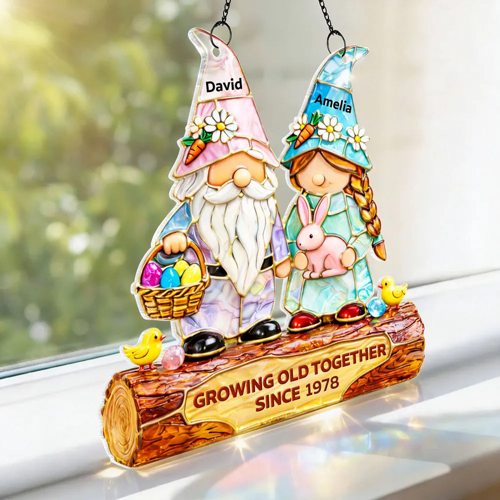Personalized Acrylic Suncatcher Ornament Cute Gnome Couple Window Decor, Sunlit Colorful Display, Unique Anniversary Gift