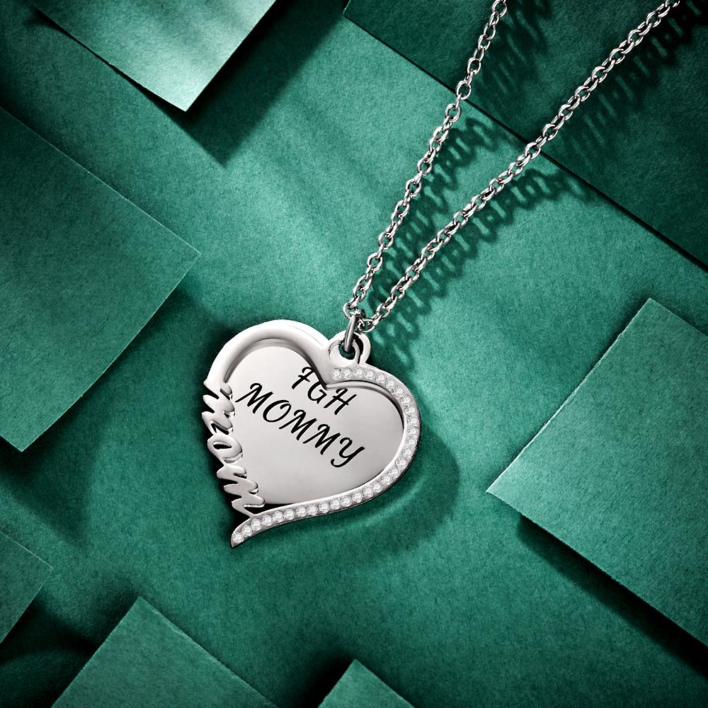 Heart Rhinestones Name - Personalized Mother Heart Rhinestones Name Necklace