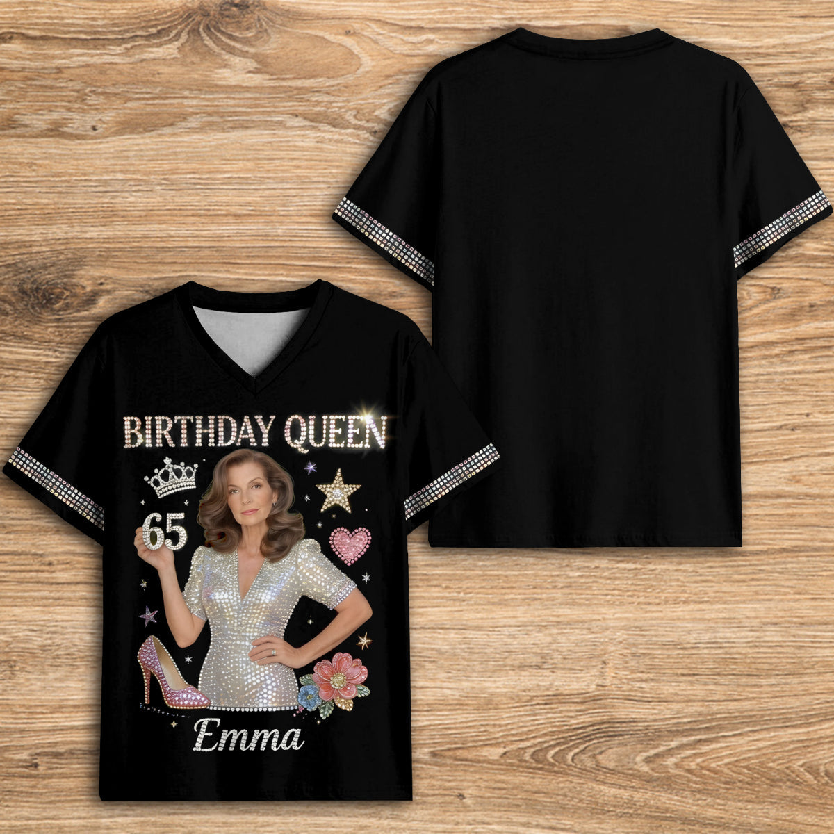 Custom Any Photo Birthday Gift - Personalized Birthday Fully Printed V-Neck T-Shirt
