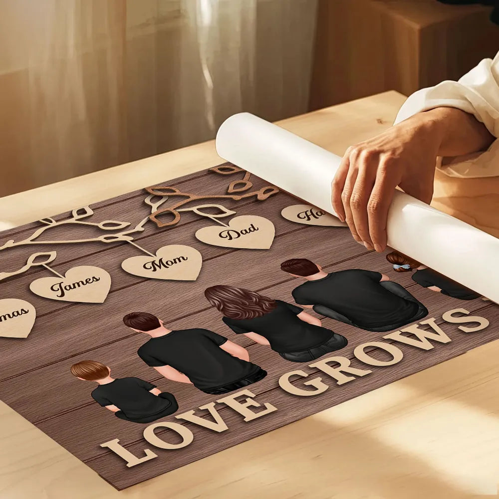 Personalized Family Tree Poster with Heart Name Tags, Rustic Wood Look Wall Art, Unique Gift for Mom Dad & Family