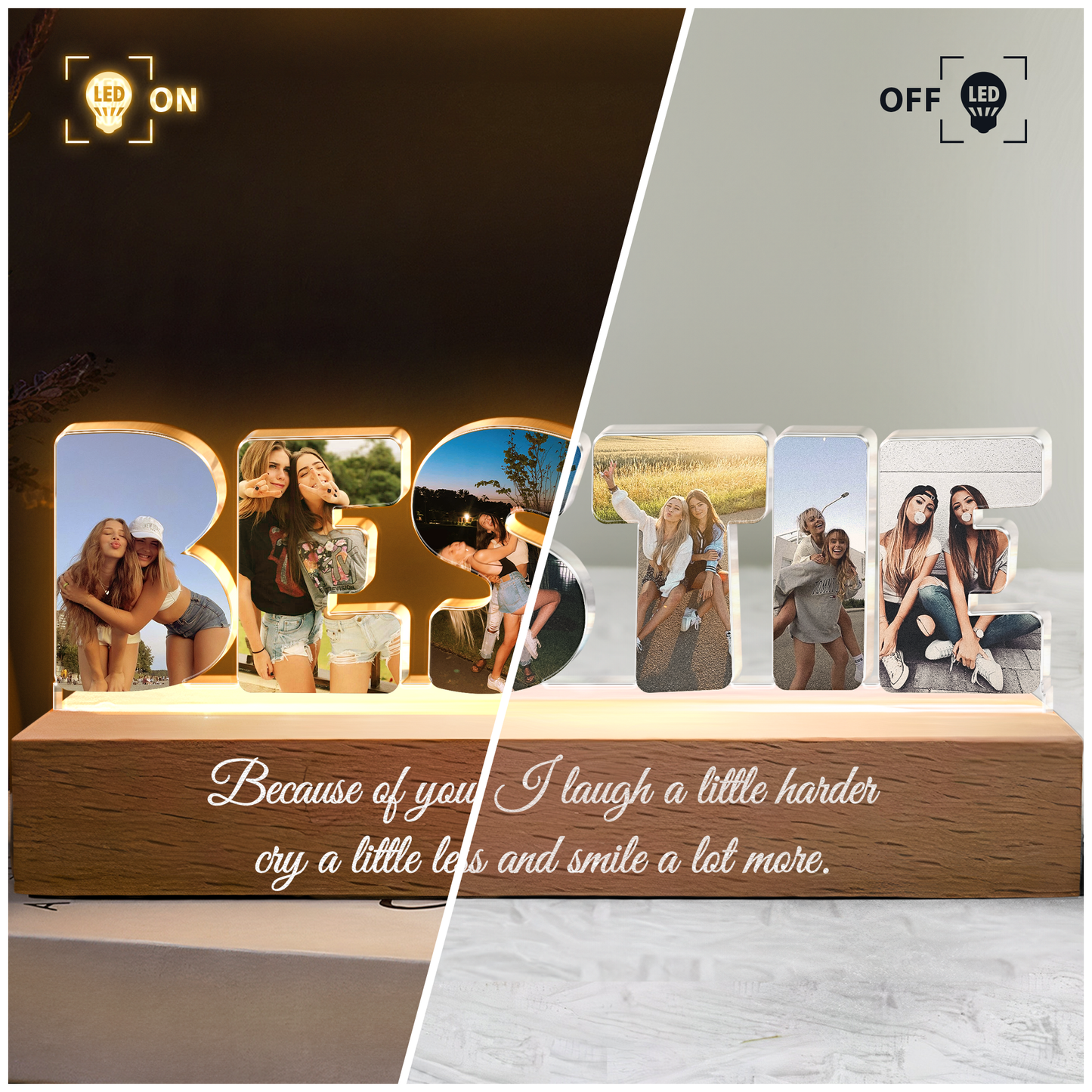 Custom Friendship Shaped Acrylic Block LED Plaque Night Light Gift, Multiple Roles To Choose From