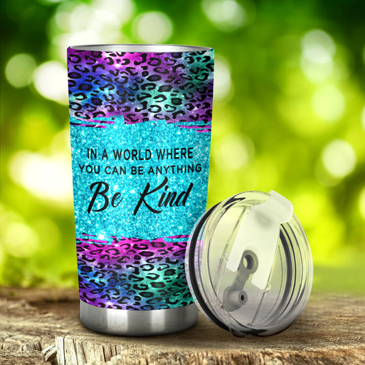 Be Kind Faux Glitter Print Autism Awareness Tumbler 0622