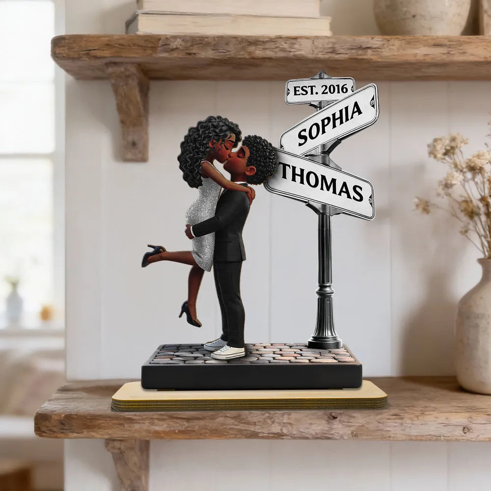 Eternal Love Personalized 2-Layer Wooden Plaque With Hugging Kissing Couple, Sweet Keepsake Gift For Him or Her