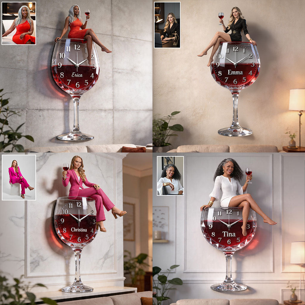 Custom Any Photo Drinking Hour - Personalized Wine Acrylic Wall Clock