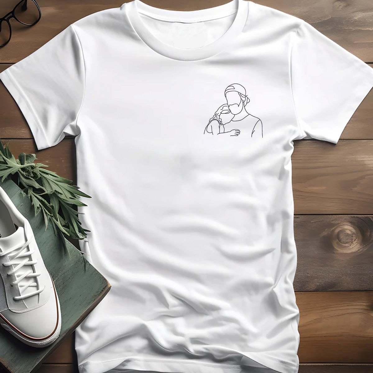 Custom Line Art - Personalized Step Dad Embroidered T-shirt
