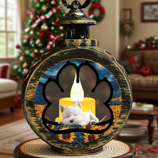 Personalized Pet Memorial Lantern Ornament - Sleeping Dog Design