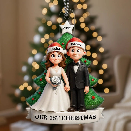 Acrylic Ornament with Newlywed Couple Design, Perfect Gift for First Christmas Together