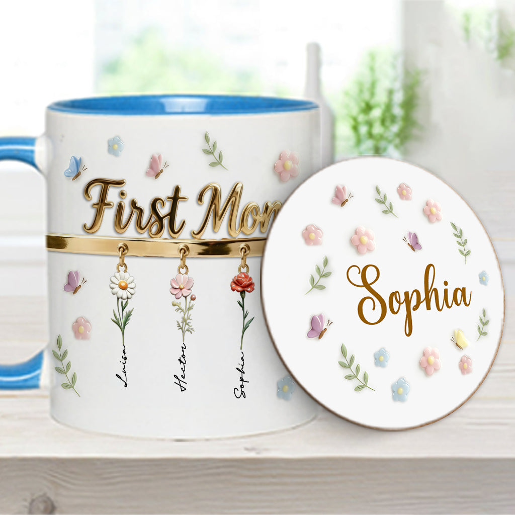 First Mom Now Grandma - Personalized Grandma Accent Mug & Coaster