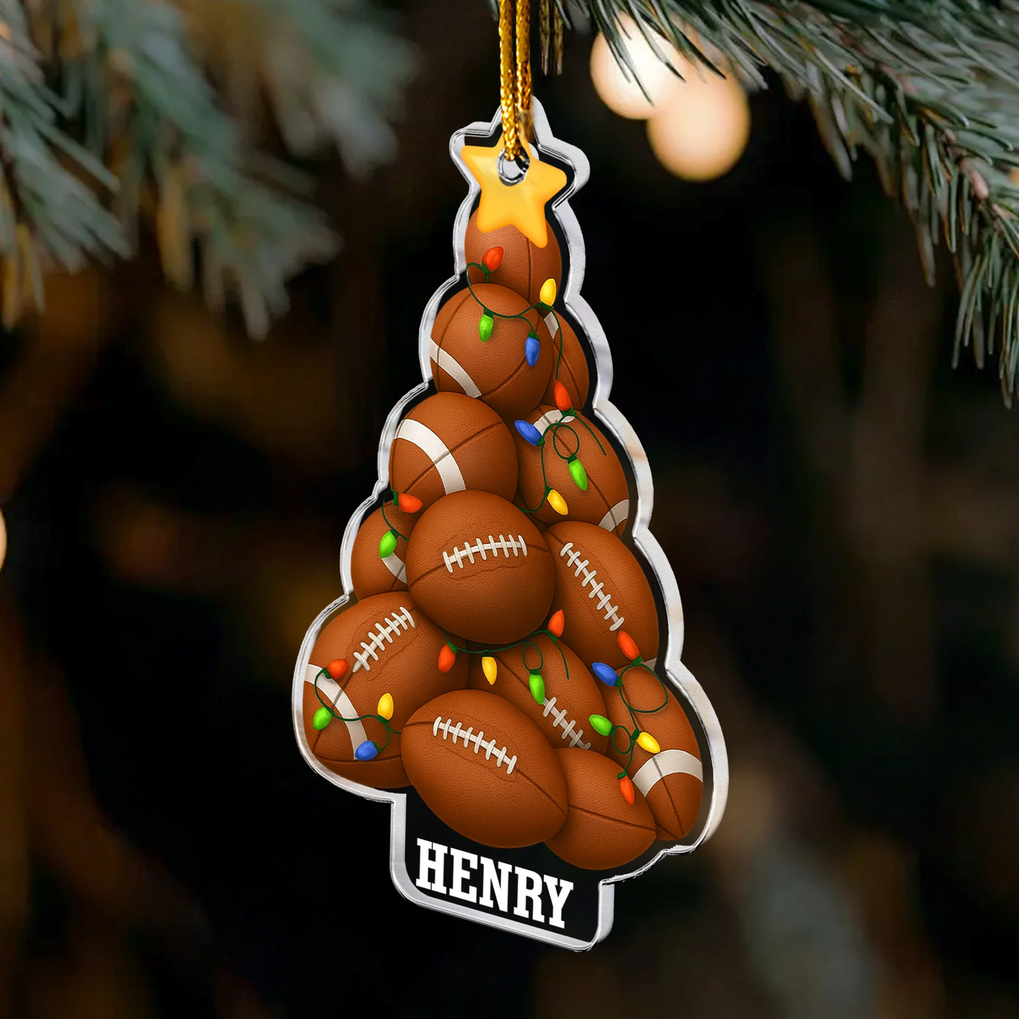 American Football Tree Acrylic Ornament – Sports Theme Holiday Gift for Fans & Players