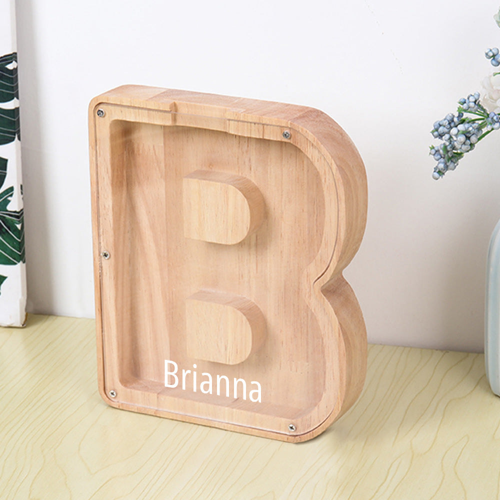 Custom Initial And Name - Personalized Letter And Name Light Wooden Piggy Bank