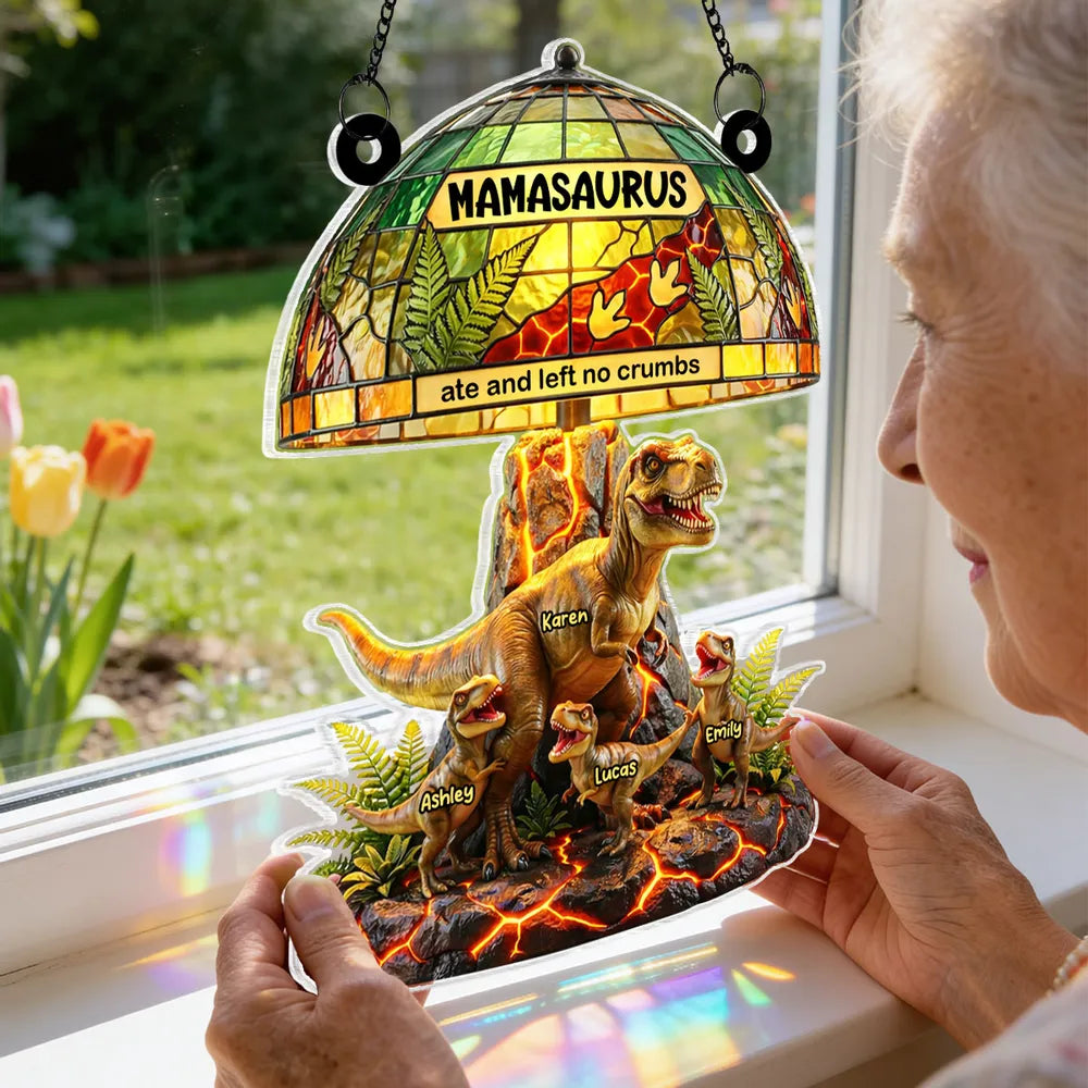 Personalized Acrylic Suncatcher Ornament Mamasaurus Ate And Left No Crumbs Window Decor - Unique Mother's Day Gift for Mom
