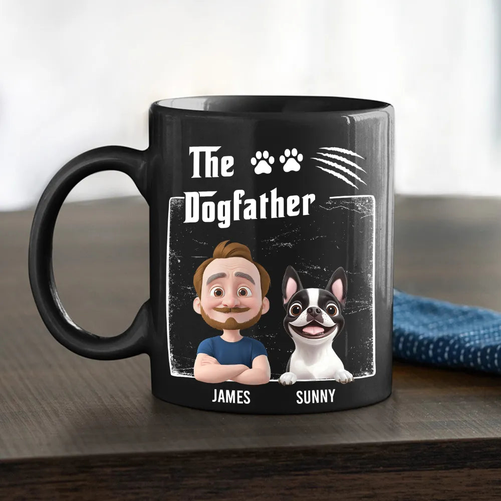 Personalized Dogfather Full Color Mug with Cartoon Man & Dog – Fun Coffee Gift for Dog Dads & Unique Birthday Surprise