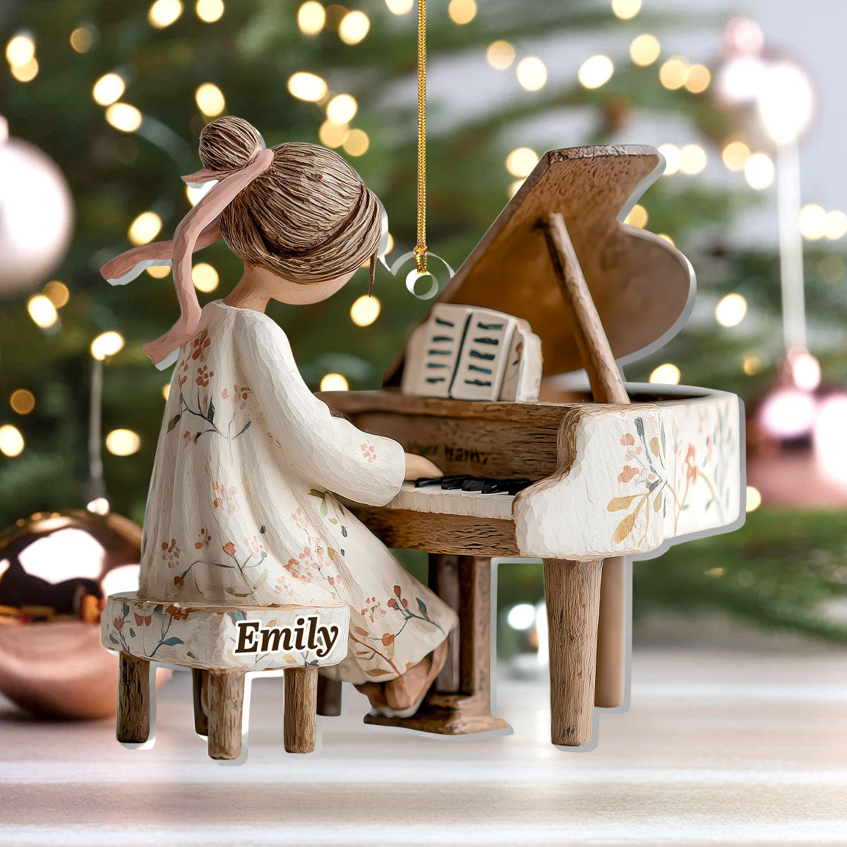 Acrylic Ornament of a Sweet Girl at the Piano, Personalized Keepsake for Holiday Celebration, Thoughtful Gift