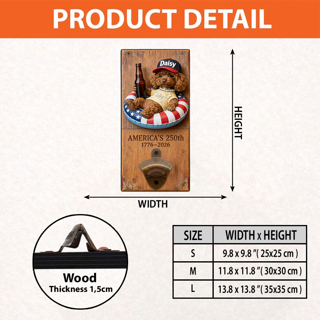 Dog With American Flag - Personalized Dog Wall Bottle Opener
