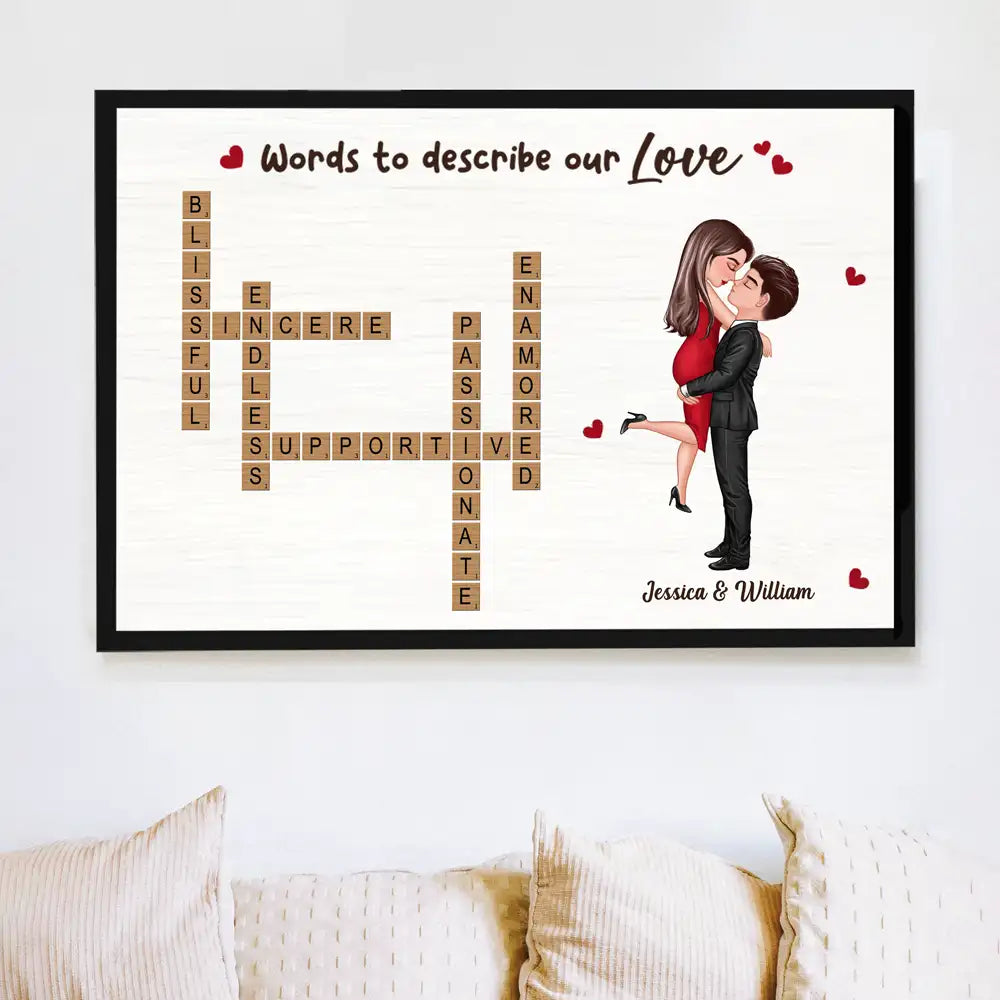 Poster – Words to Describe Our Love Crossword, Personalized Hugging Couple