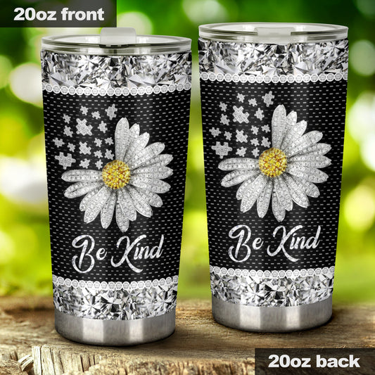 Be Kind Rhinestone Pattern Print Autism Awareness Tumbler 0622