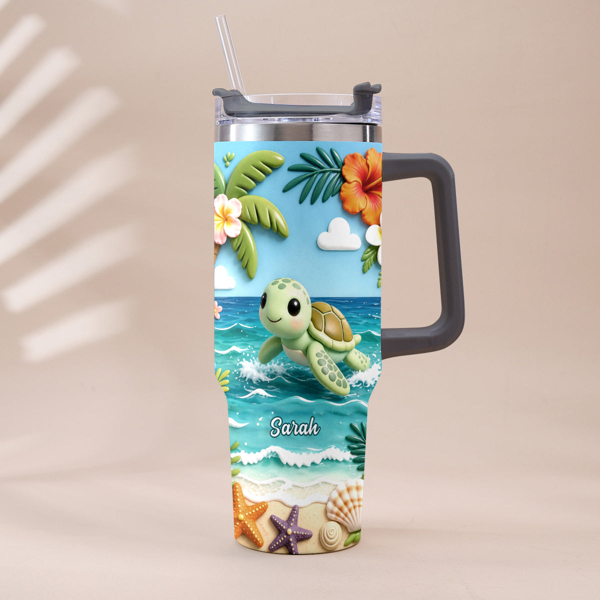 Back To The Ocean - Personalized Turtle Tumbler With Plush Charm