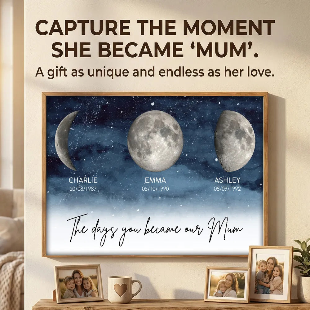 Starry Night Moon Phases Poster, Personalized The Days You Became Our Mum Print, Heartwarming Gift for Mom