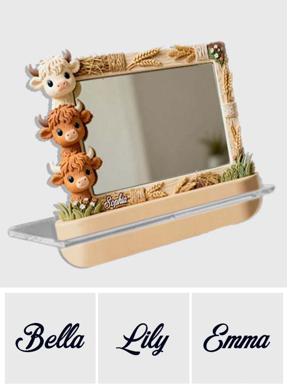 Cute Highland Cows Peeking - Personalized Highland Cow Desk Mirror