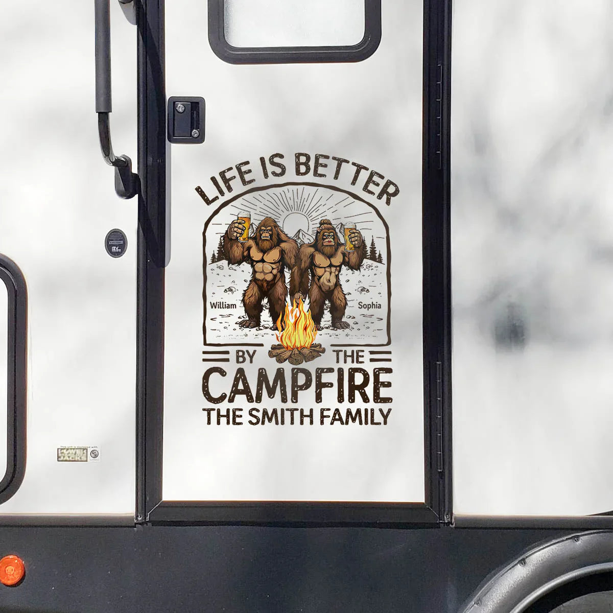 Personalized Sticker Decal Life Is Better by the Campfire Bigfoot Couple for RVs and Campers - Unique Gift