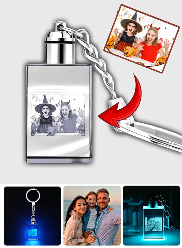 Custom Photo Rectangle Crystal Led Light Keychain -  gift for anyone, dog lover, cat lover, who lost a loved one - Personalized Keychain