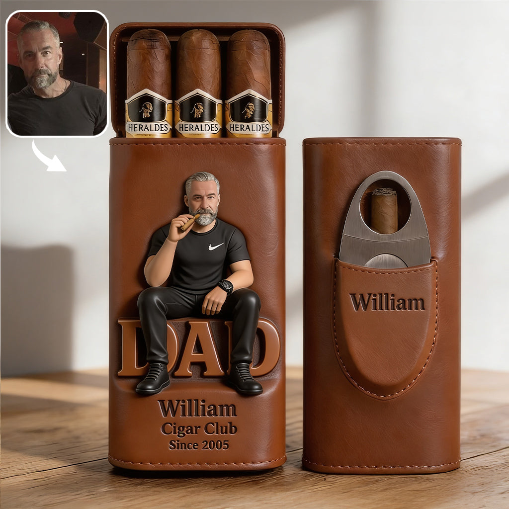 Dad Loves Cigars - Personalized Father Leather Cigar Humidor Case