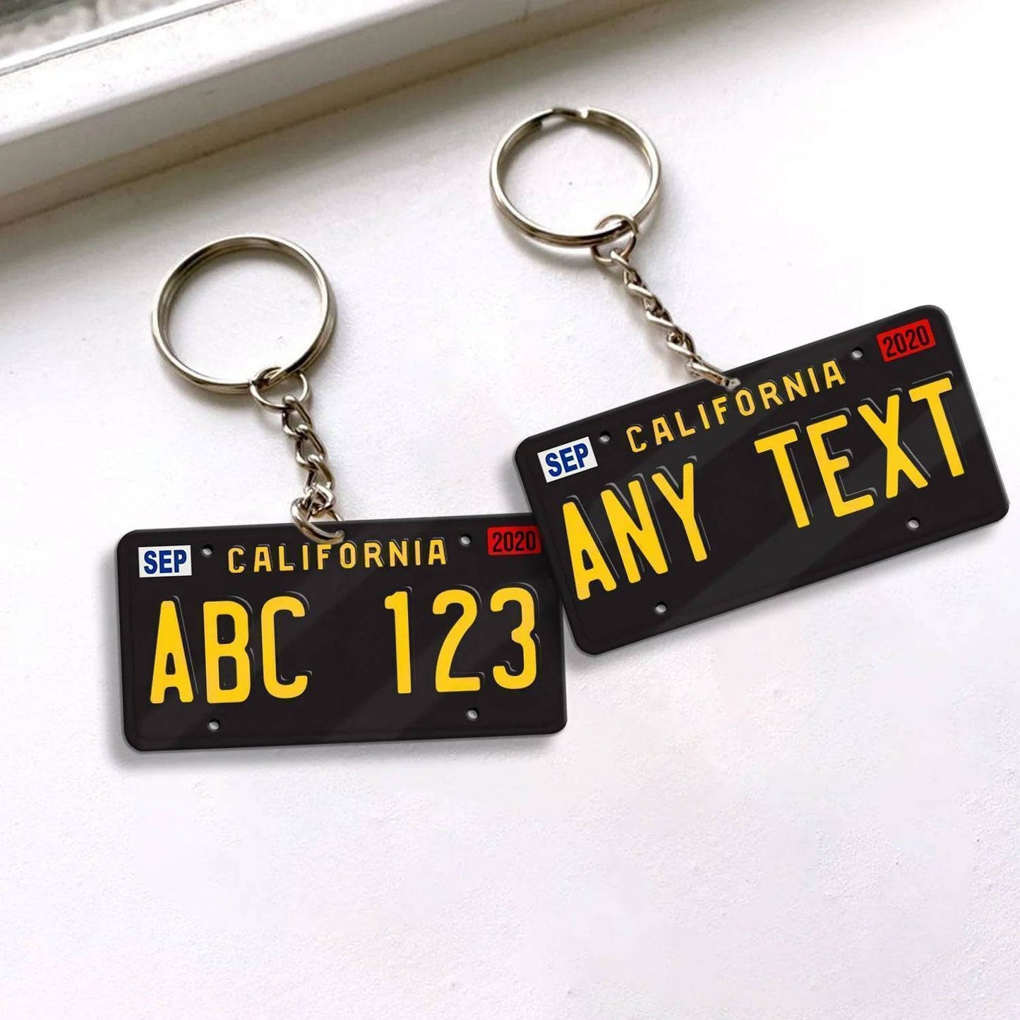 Golden State Charm - Custom California License Plate Keychain in Sleek Black Acrylic