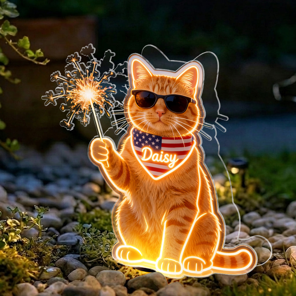 Celebrate 4th Of July - Personalized Cat Solar Acrylic Light