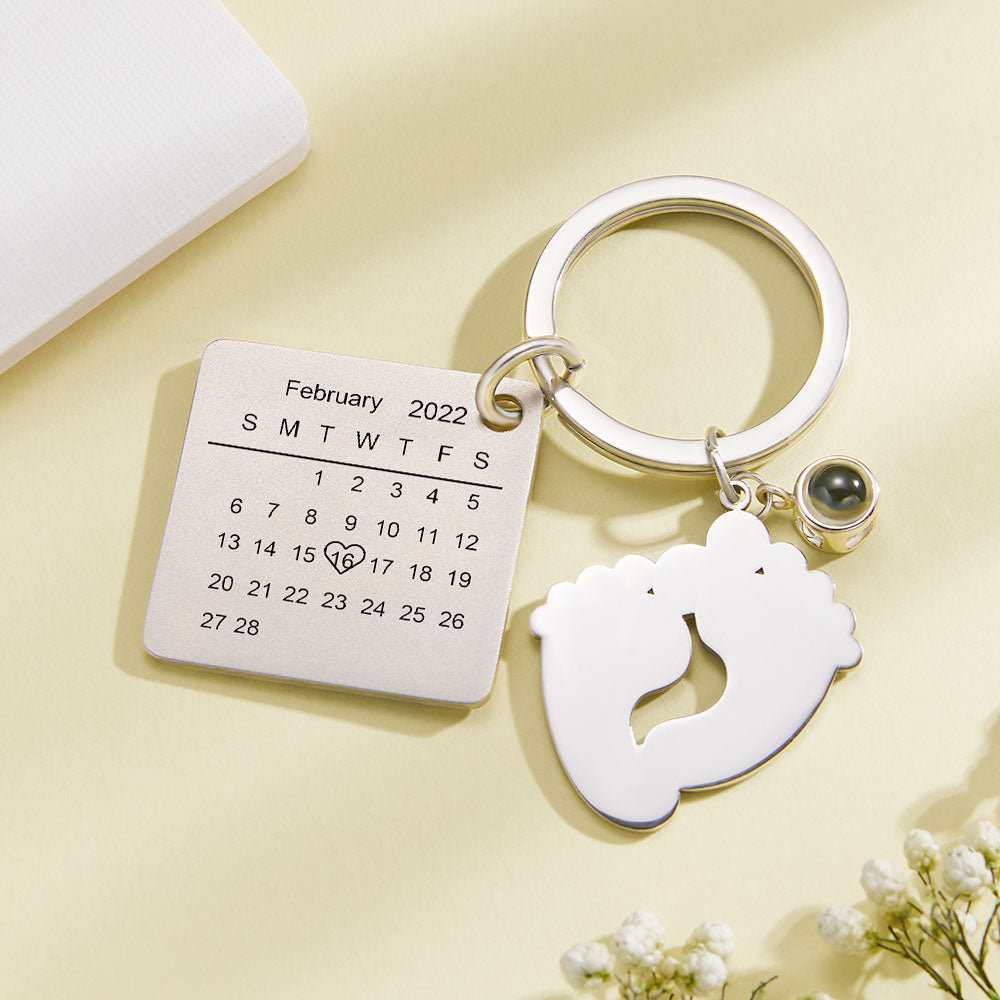 Baby Feet Projection Photo Calendar - Personalized Newborn Photo Projection Calendar Keychain