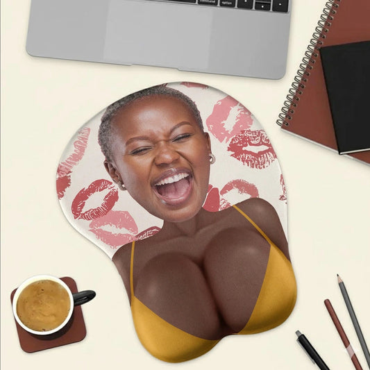 Personalized Face Lycra Mouse Pad for Couple or Coworker Prank Gift, Bold Kiss Print Design, Unique Naughty Desk Laugh