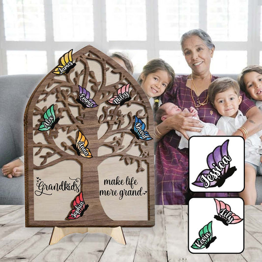 Grandkids Make Life More Grand Butterflies - Personalized Grandma 2 Layered Wood Sign / Wood Plaque