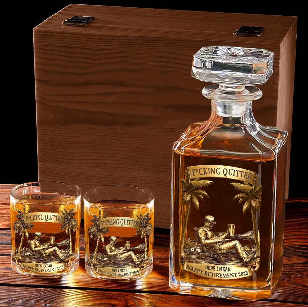 Appreciation, Retirement Gift For Coworkers, Work Friends, Colleagues - Personalized Retired Whiskey Decanter Set