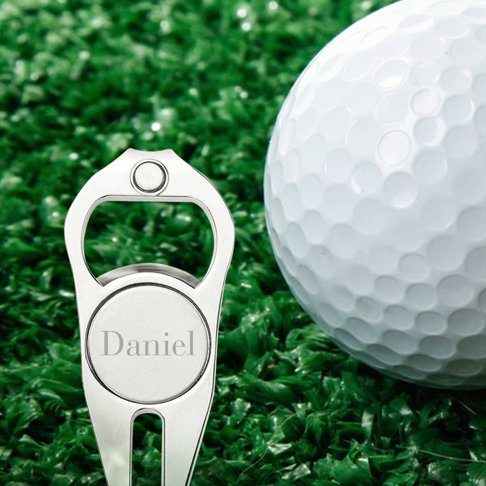 Name Ball Marker Multipurpose Bottle Opener - Golf gift for dad, him, boyfriend, husband, grandpa - Personalized Golf Fork Ball Marker