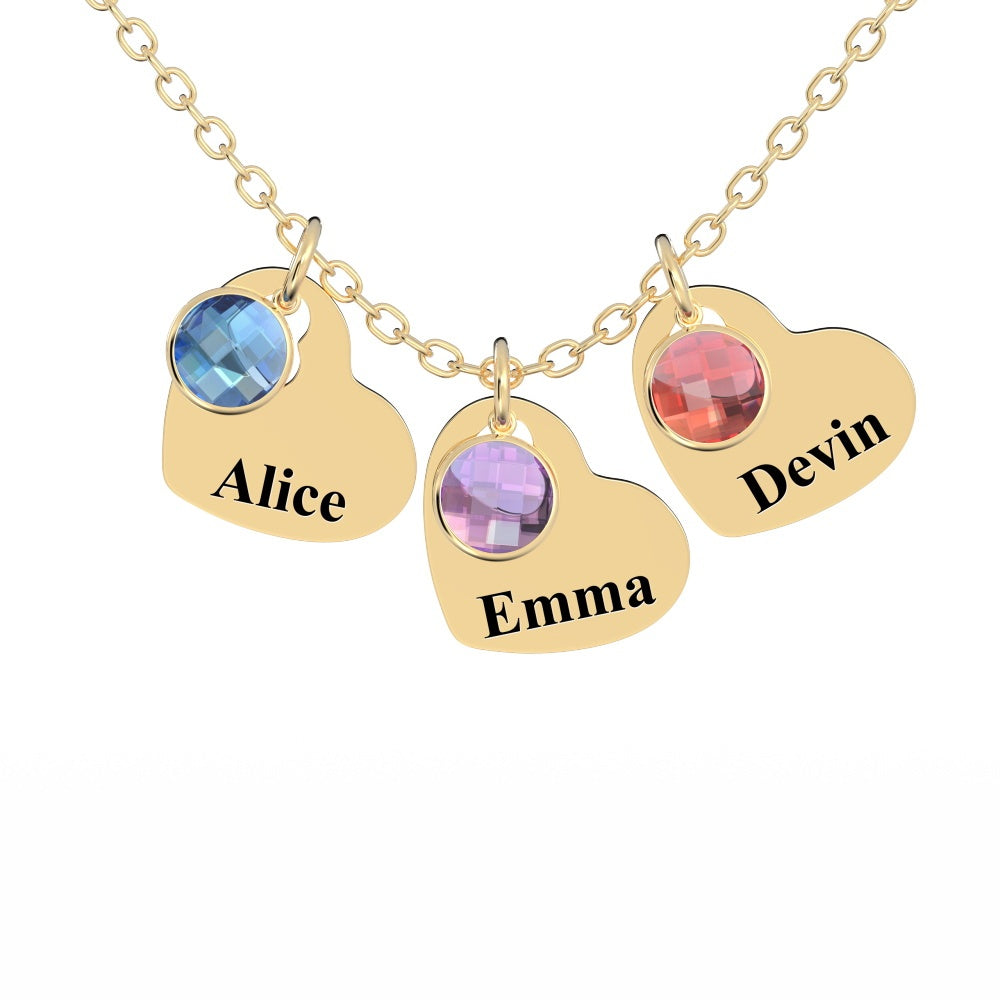 All Members - Personalized Family Heart Pendant Necklace with Birthstones