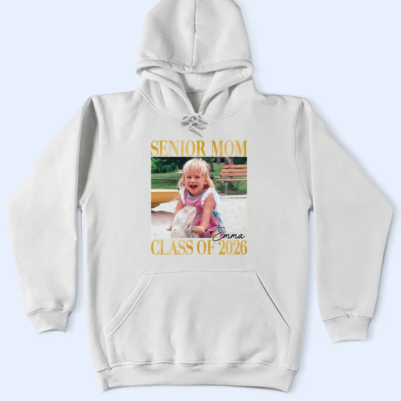 Senior Mom Classic Tee, Personalized Photo Style Class of Top, Heartwarming Graduation Season Gift Option for Mom