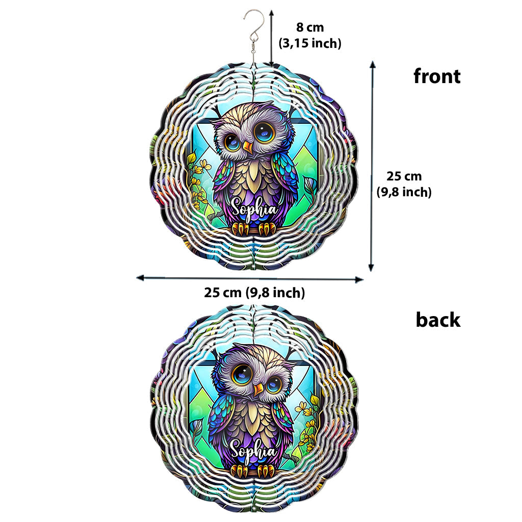 Cute Owl Stained Glass - Personalized Owl Wind Spinner