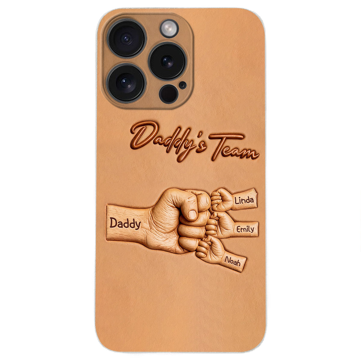 Daddy's Team - Personalized Father 3D Embossed Leather Phone Case